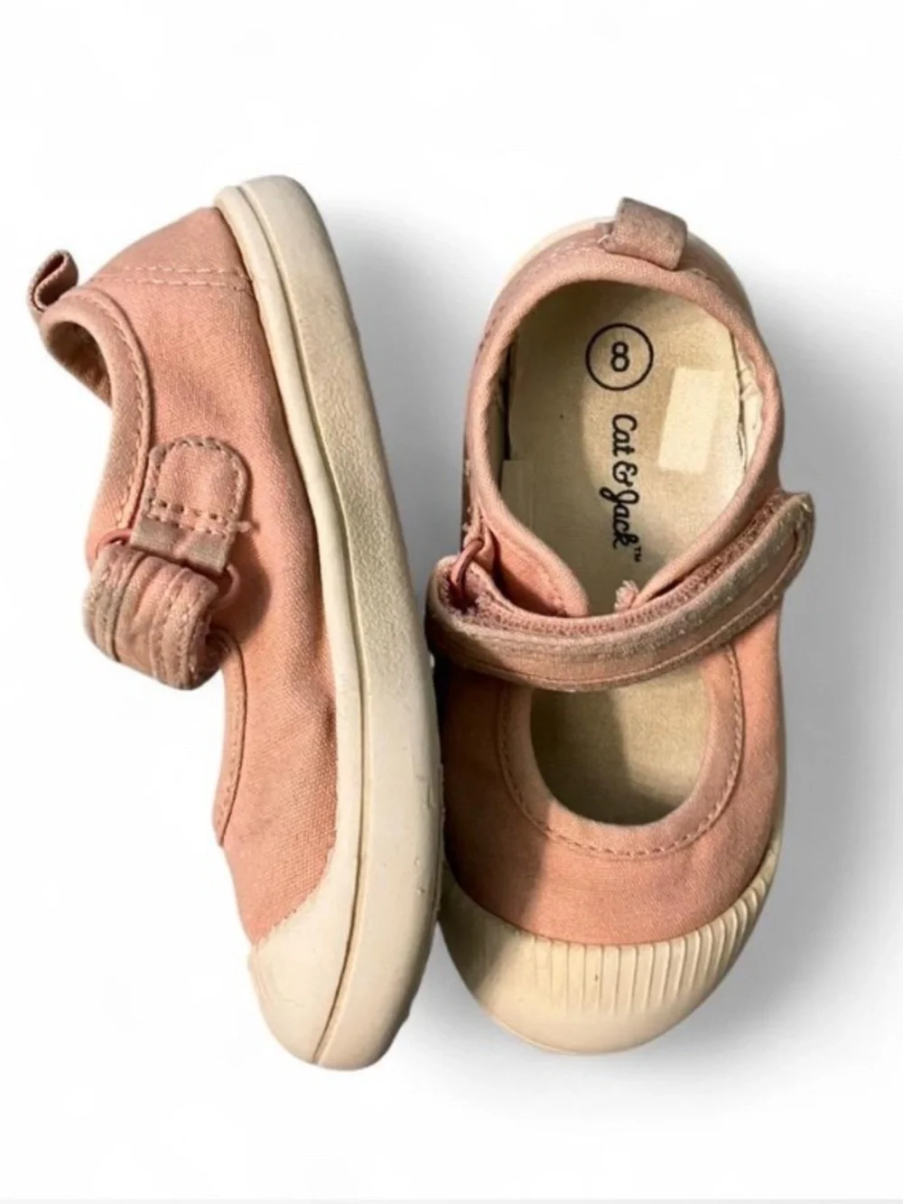 Size 8 Toddler Mary Jane Canvas Shoes in Pink - Comfortable Hook & Loop Strap